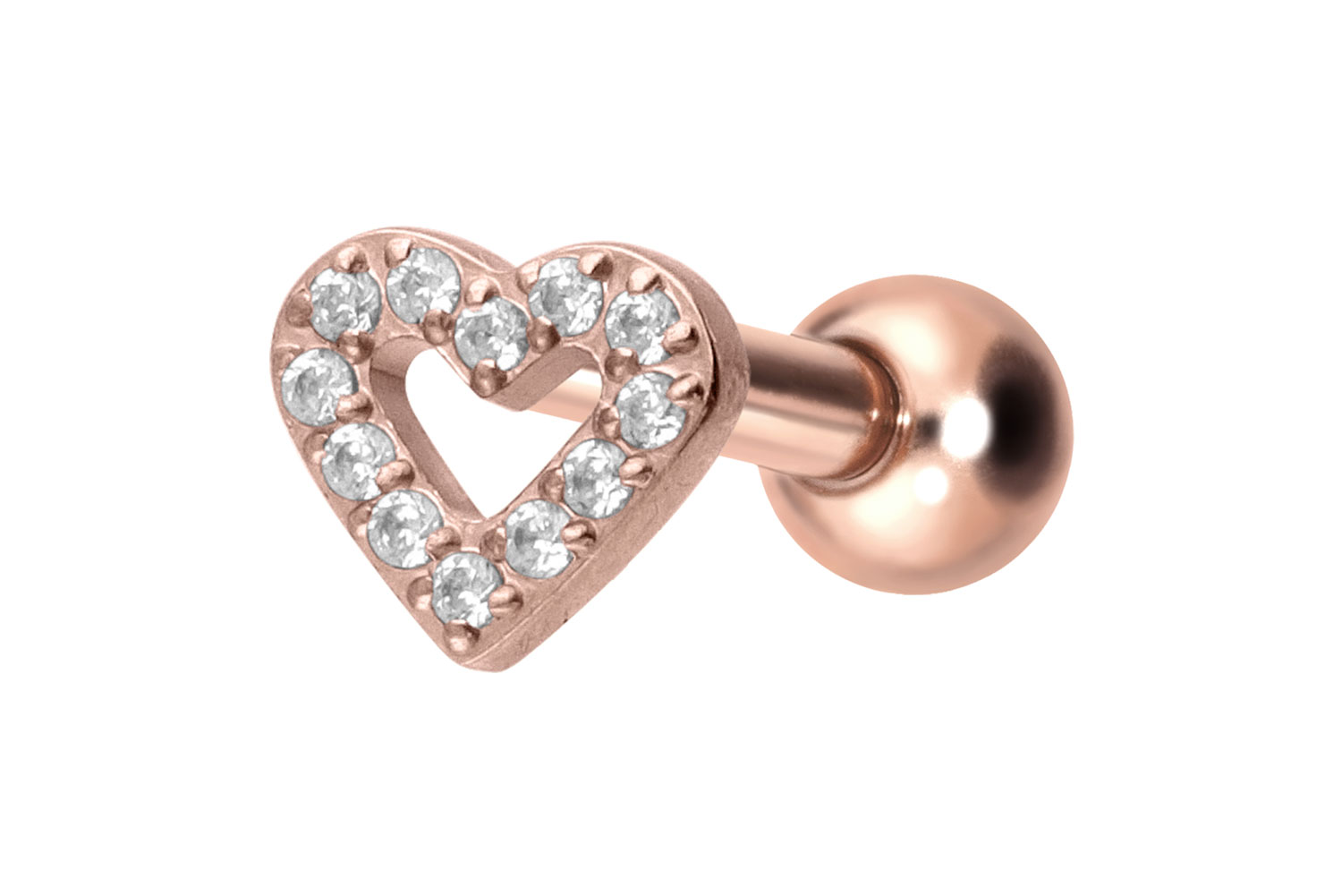 Titan Ohrpiercing mit Innengewinde KRISTALLHERZ